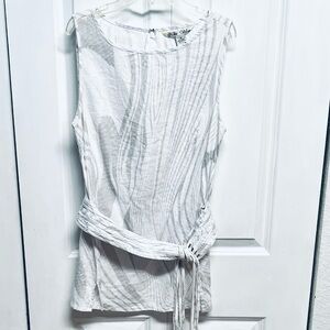 Nikki Valenti Lightweight White Silver Print Sleeveless Belted Camisole Size S